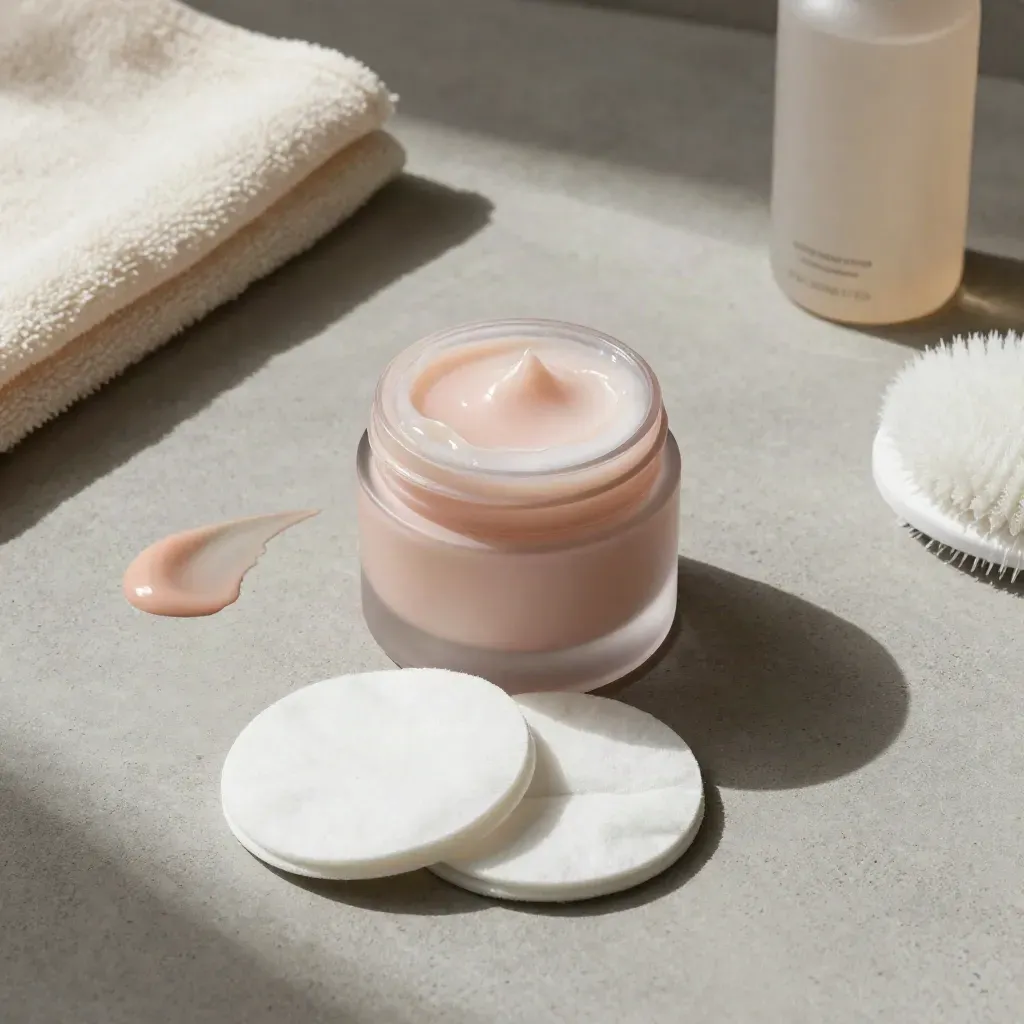 Kit de aftercare para cejas con bálsamo, algodón, cepillo, limpiador y toalla crema.