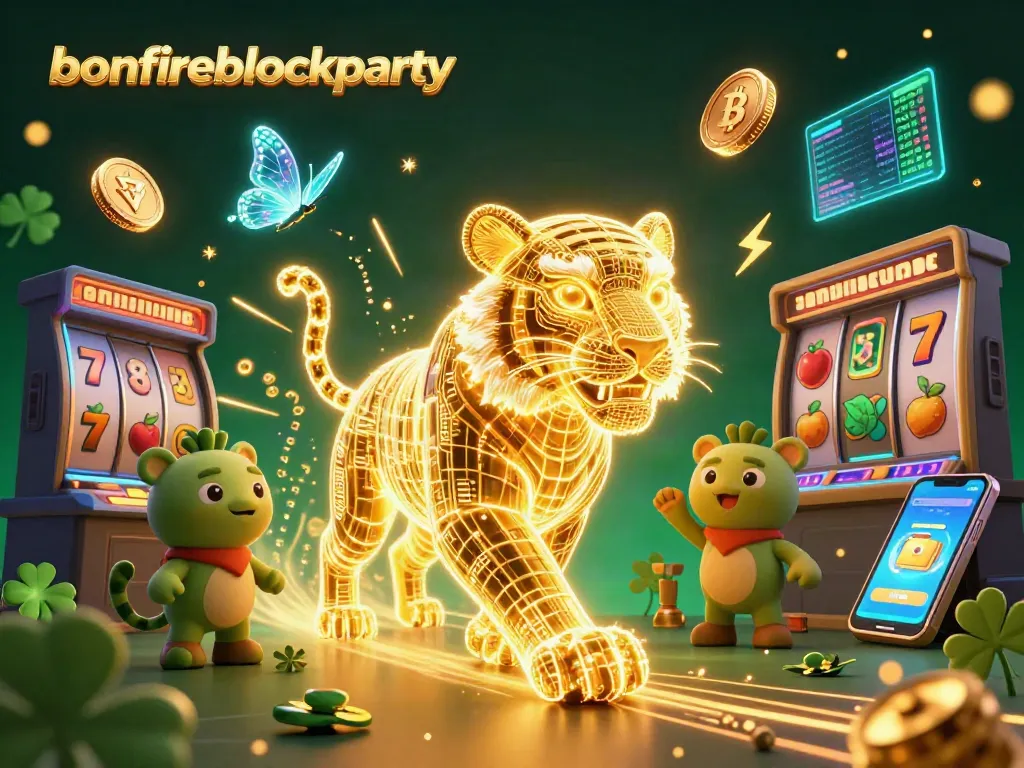 Experience the thrill of bonfireblockparty with a golden tiger in a lively casino scene